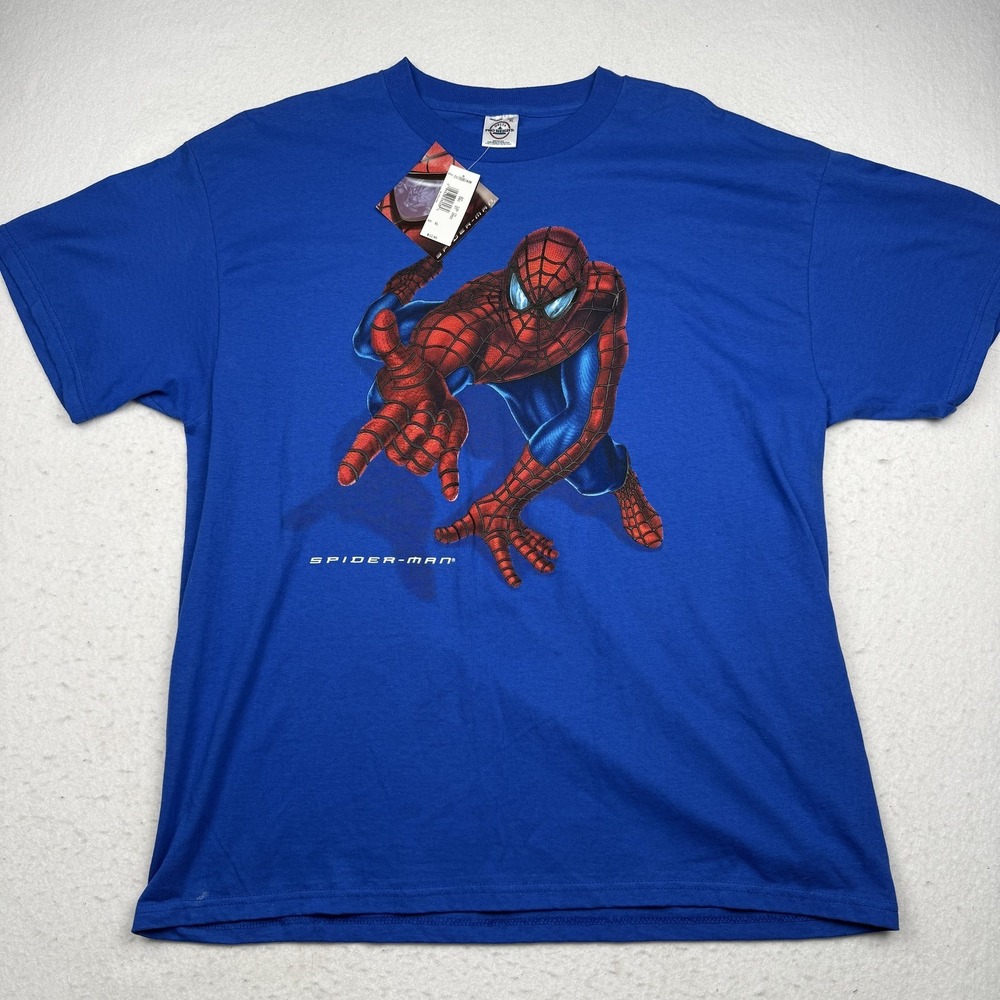 Vintage Spider-Man Shirt Mens XL Blue Delta Graphic Tee Marvel Comics 2002 Y2K